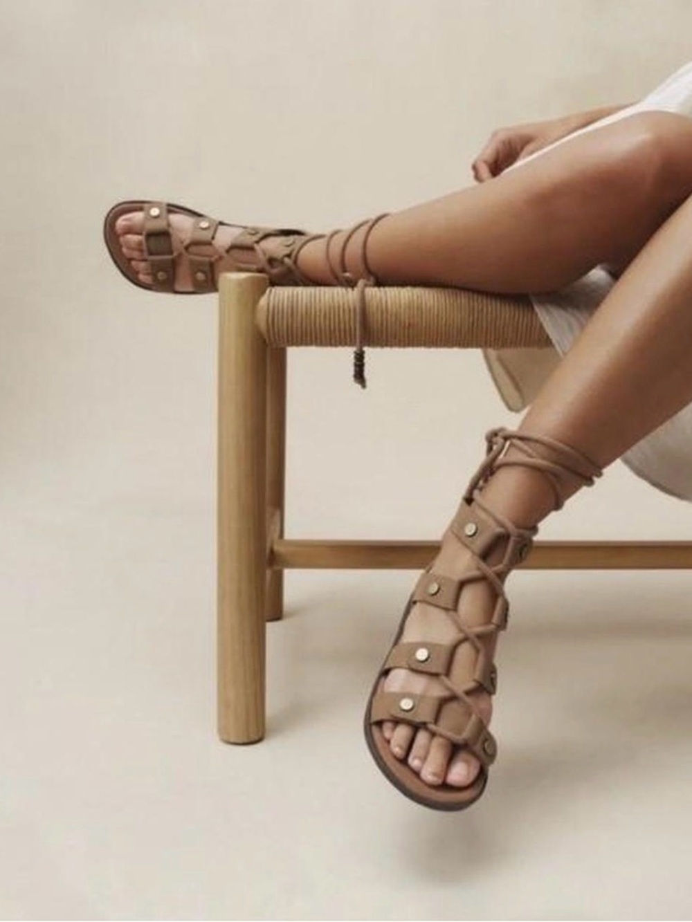 No Boundries Cognac Women's Beaded Lace-Up Gladiator Sandals Tan Boho Women’s 7